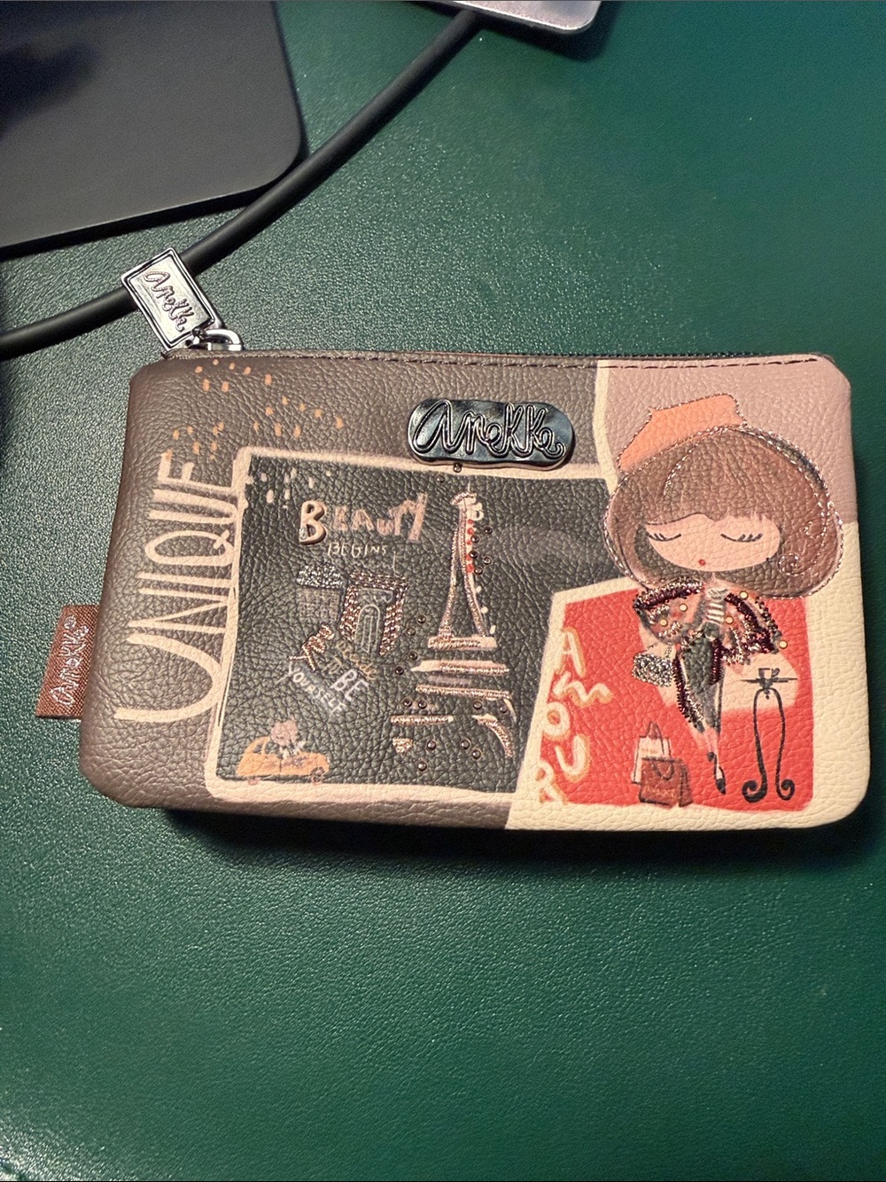 Anekke Paris Illustration Zip Wallet - Brown/Pink